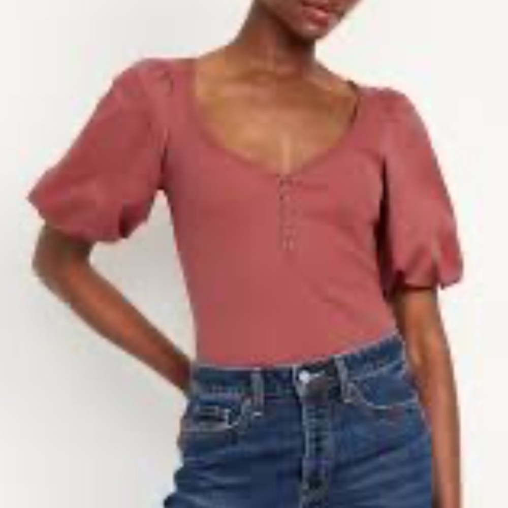 🎈Sale🎈Old Navy Puff Sleeve Mixed Fabric Top